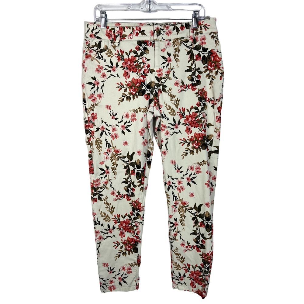 Calvin Klein Ivory Pink Floral Lighweight Cotton Spandex Slim Jeans Pants 10